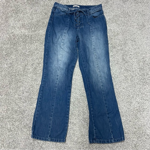 ULLA JOHNSON Jeans Womens Size 6 Blue Alex Lace Up Tie Waist Mid Rise Straight - Picture 1 of 9